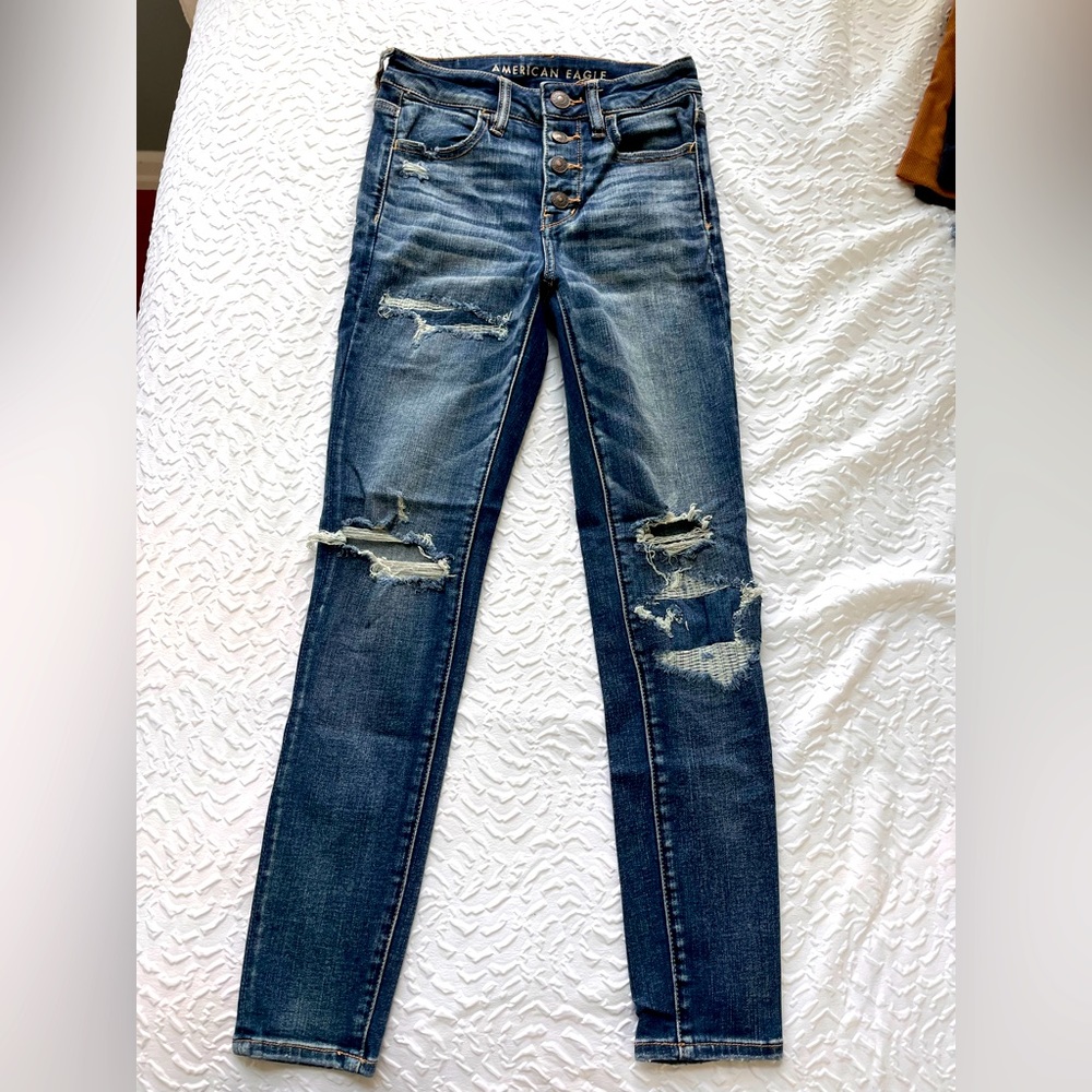American Eagle skinny jeans, with rips